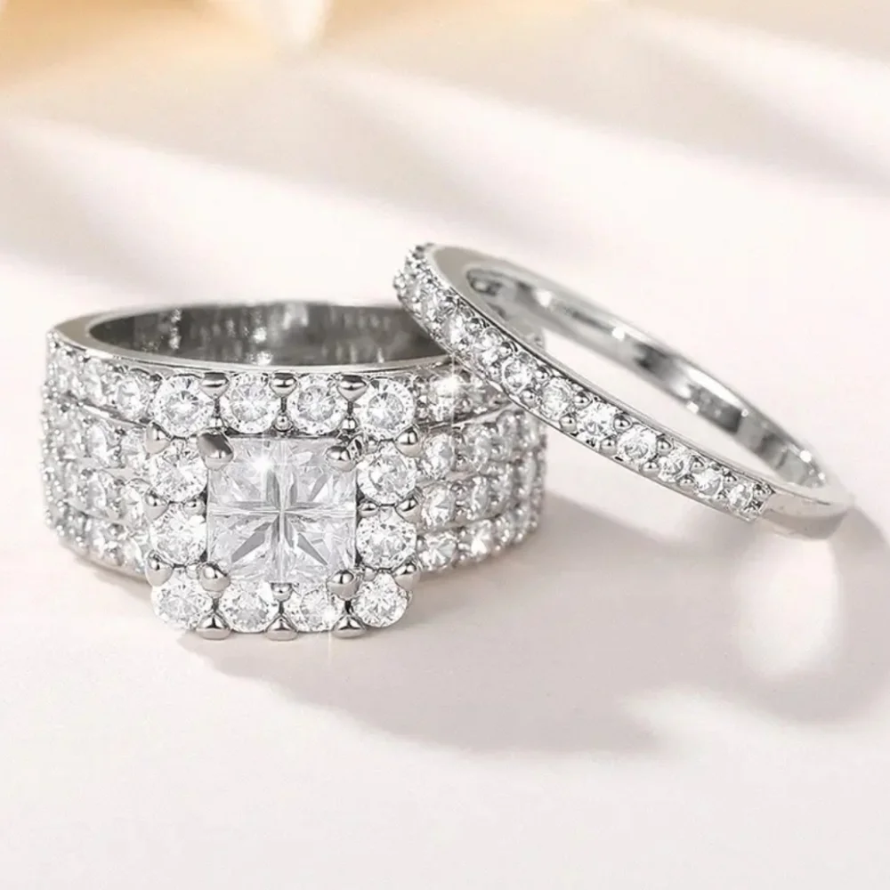 14k white gold plated  diamond ring - Picture 7 of 7
